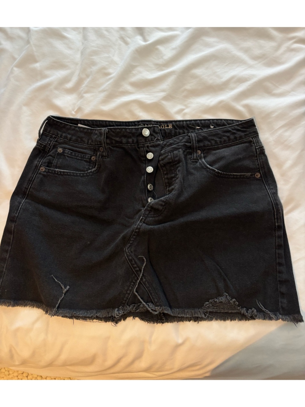 American Eagle Outfitters Black High-Rise Button-Fly Denim Skirt